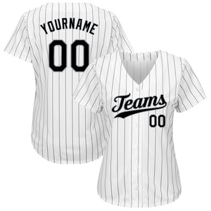 Custom White Black Pinstripe Black-Gray Authentic Baseball Jersey