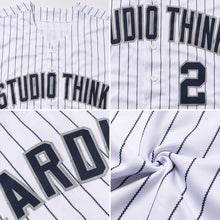 Load image into Gallery viewer, Custom White Navy Pinstripe Navy-Gray Authentic Baseball Jersey
