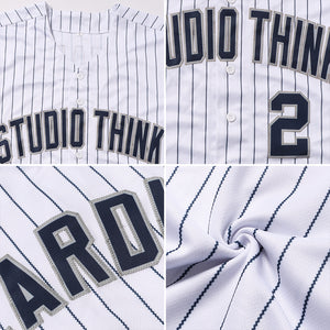 Custom White Navy Pinstripe Navy-Gray Authentic Baseball Jersey