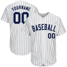 Load image into Gallery viewer, Custom White Navy Pinstripe Navy-Gray Authentic Baseball Jersey
