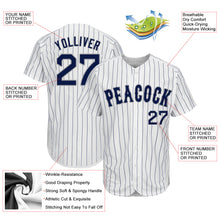 Load image into Gallery viewer, Custom White Navy Pinstripe Navy-Gray Authentic Baseball Jersey
