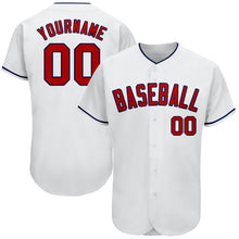 Load image into Gallery viewer, Custom White Red-Navy Authentic Baseball Jersey
