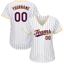 Load image into Gallery viewer, Custom White Purple Pinstripe Purple-Gold Authentic Baseball Jersey
