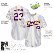Load image into Gallery viewer, Custom White Purple Pinstripe Purple-Gold Authentic Baseball Jersey
