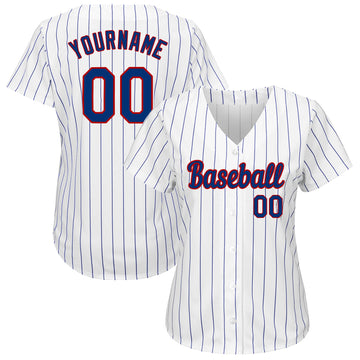 Custom White Royal Pinstripe  Royal-Red Authentic Baseball Jersey