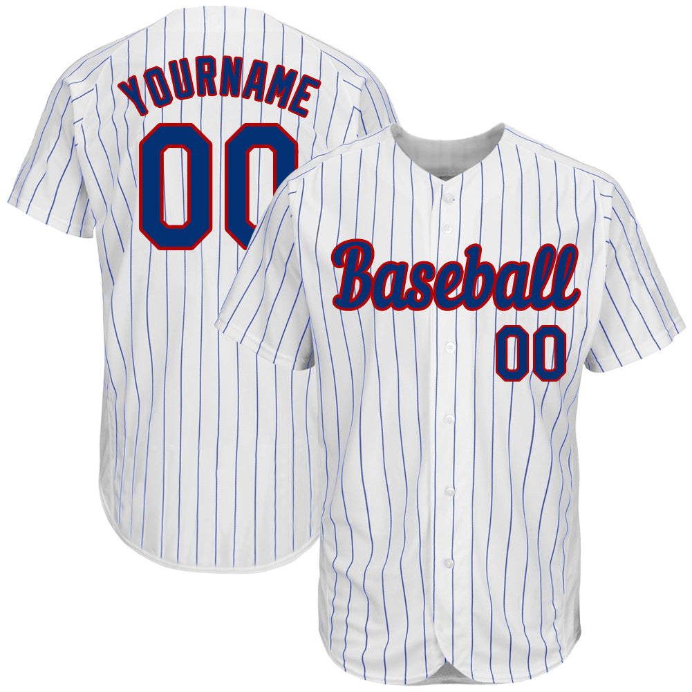 Custom White Royal Pinstripe  Royal-Red Authentic Baseball Jersey