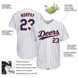 Custom White Royal Pinstripe Royal-Orange Authentic Baseball Jersey