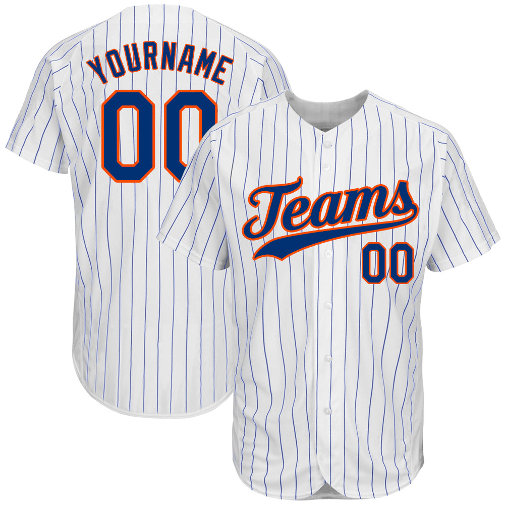 Custom White Royal Pinstripe Royal-Orange Authentic Baseball Jersey