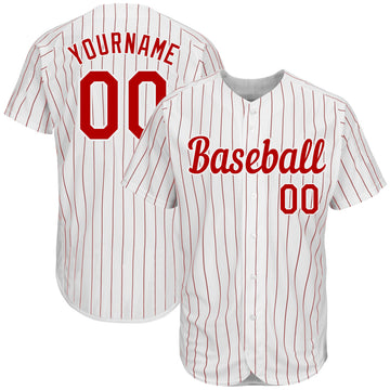 Custom White Red Pinstripe Red-White Authentic Baseball Jersey