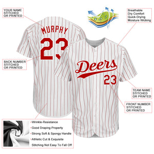 Custom White Red Pinstripe Red-White Authentic Baseball Jersey