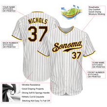 Load image into Gallery viewer, Custom White Brown Pinstripe Brown-Gold Authentic Baseball Jersey
