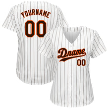 Load image into Gallery viewer, Custom White Brown Pinstripe Brown-Orange Authentic Baseball Jersey
