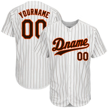 Load image into Gallery viewer, Custom White Brown Pinstripe Brown-Orange Authentic Baseball Jersey
