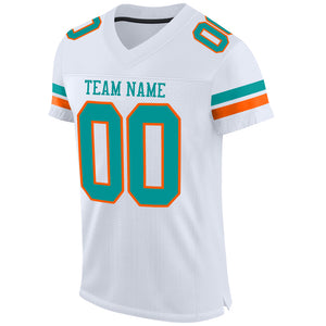 Custom White Aqua-Orange Mesh Authentic Football Jersey