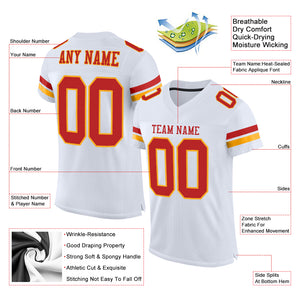 Custom White Scarlet-Gold Mesh Authentic Football Jersey