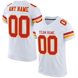 Custom White Scarlet-Gold Mesh Authentic Football Jersey