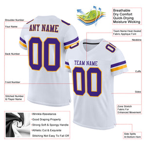 Custom White Purple-Gold Mesh Authentic Football Jersey