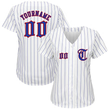 Load image into Gallery viewer, Custom White Royal Pinstripe Royal-Red Authentic Baseball Jersey
