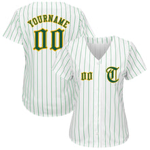 Load image into Gallery viewer, Custom White Kelly Green Pinstripe Kelly Green-Gold Authentic Baseball Jersey
