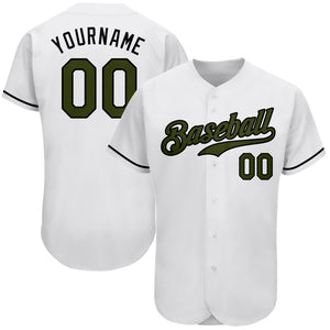 Custom White Olive-Black Authentic Memorial Day Baseball Jersey