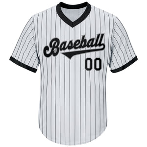 Custom White Black Pinstripe Black-Gray Authentic Throwback Rib-Knit Baseball Jersey Shirt