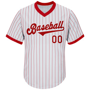 Custom White Red Pinstripe Red-White Authentic Throwback Rib-Knit Baseball Jersey Shirt