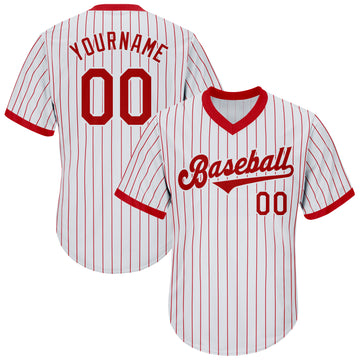 Custom White Red Pinstripe Red-White Authentic Throwback Rib-Knit Baseball Jersey Shirt