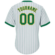 Load image into Gallery viewer, Custom White Kelly Green Pinstripe Kelly Green-Gold Authentic Throwback Rib-Knit Baseball Jersey Shirt
