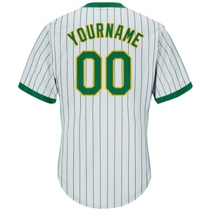 Custom White Kelly Green Pinstripe Kelly Green-Gold Authentic Throwback Rib-Knit Baseball Jersey Shirt