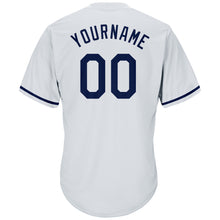 Load image into Gallery viewer, Custom White Navy Authentic Throwback Rib-Knit Baseball Jersey Shirt
