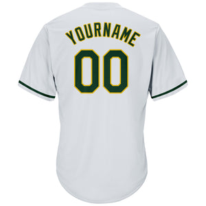 Custom White Green-Gold Authentic Throwback Rib-Knit Baseball Jersey Shirt