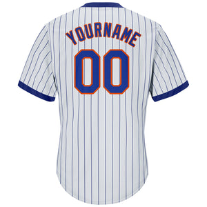 Custom White Royal Pinstripe Royal-Orange Authentic Throwback Rib-Knit Baseball Jersey Shirt