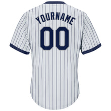 Load image into Gallery viewer, Custom White Navy Pinstripe Navy-Gray Authentic Throwback Rib-Knit Baseball Jersey Shirt
