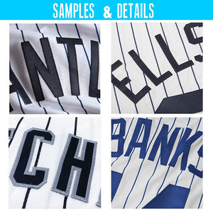 Custom White Navy Pinstripe Navy-Gray Authentic Throwback Rib-Knit Baseball Jersey Shirt
