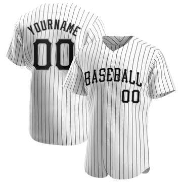 Custom White Black Pinstripe Black-Gray Authentic Baseball Jersey