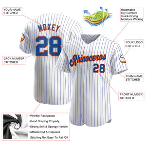 Custom White Royal Pinstripe Royal-Orange Authentic Baseball Jersey