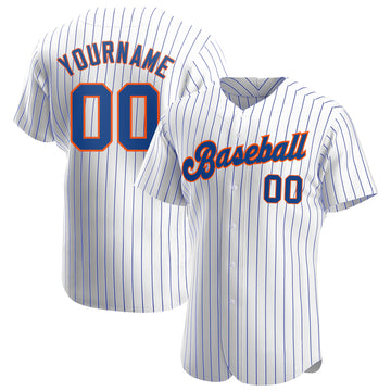 Custom White Royal Pinstripe Royal-Orange Authentic Baseball Jersey