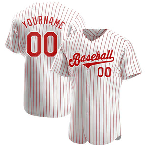 Custom White Red Pinstripe Red-White Authentic Baseball Jersey