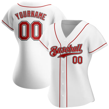 Custom White Red-Black Authentic Baseball Jersey