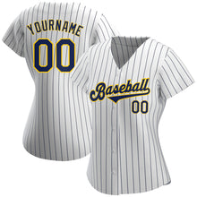 Load image into Gallery viewer, Custom White Navy Pinstripe Navy-Gold Authentic Baseball Jersey
