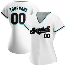 Load image into Gallery viewer, Custom White Black-Teal Authentic Baseball Jersey
