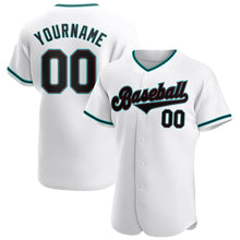 Load image into Gallery viewer, Custom White Black-Teal Authentic Baseball Jersey
