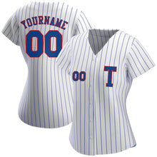 Load image into Gallery viewer, Custom White Royal Pinstripe  Royal-Red Authentic Baseball Jersey
