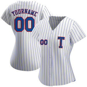 Custom White Royal Pinstripe  Royal-Red Authentic Baseball Jersey