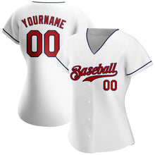 Load image into Gallery viewer, Custom White Red-Navy Authentic Baseball Jersey
