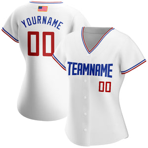 Custom White Red-Royal Authentic American Flag Fashion Baseball Jersey