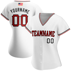 Custom White Red-Black Authentic American Flag Fashion Baseball Jersey