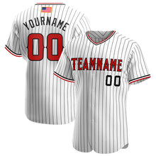 Load image into Gallery viewer, Custom White Black Pinstripe Red-Black Authentic American Flag Fashion Baseball Jersey
