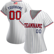 Load image into Gallery viewer, Custom White Navy Pinstripe Red-Navy Authentic American Flag Fashion Baseball Jersey
