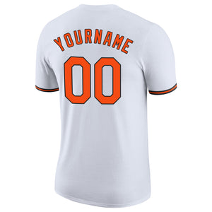 Custom White Orange-Black Performance T-Shirt
